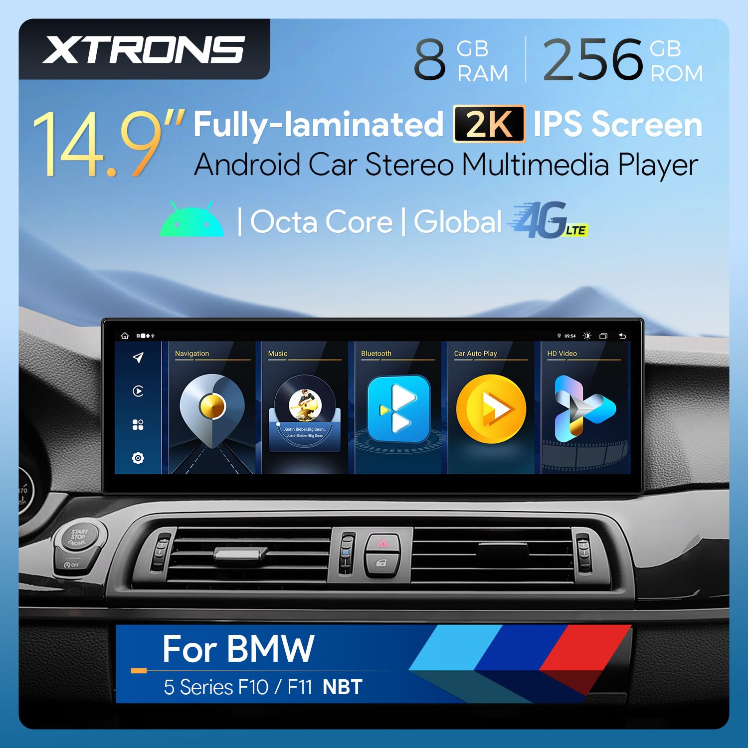 XTRONS 14.9 Inch Android 14 Car Stereo for BMW F30/F31/F32/F33/F34/F35/F36 (2013-2016) NBT System, 2K IPS Touch Screen 8+128GB Global 4G Car Radio GPS Navigation Support Wireless CarPlay Android Auto