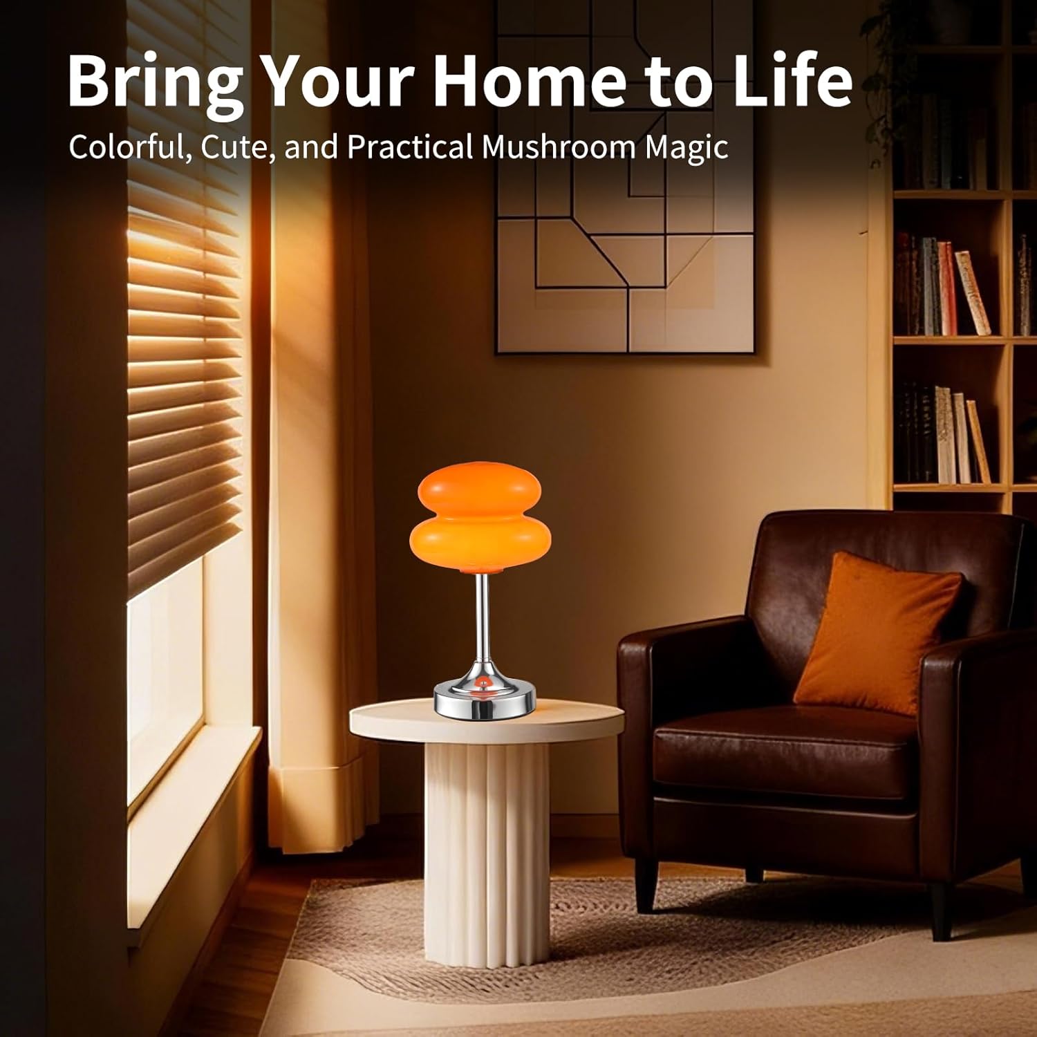 Cordless Mushroom Lamp Table Lamp for Bedroom, Battery Operate Mini Modern Mid Century Lamps,Unique Aesthetic Home Living Room Decor