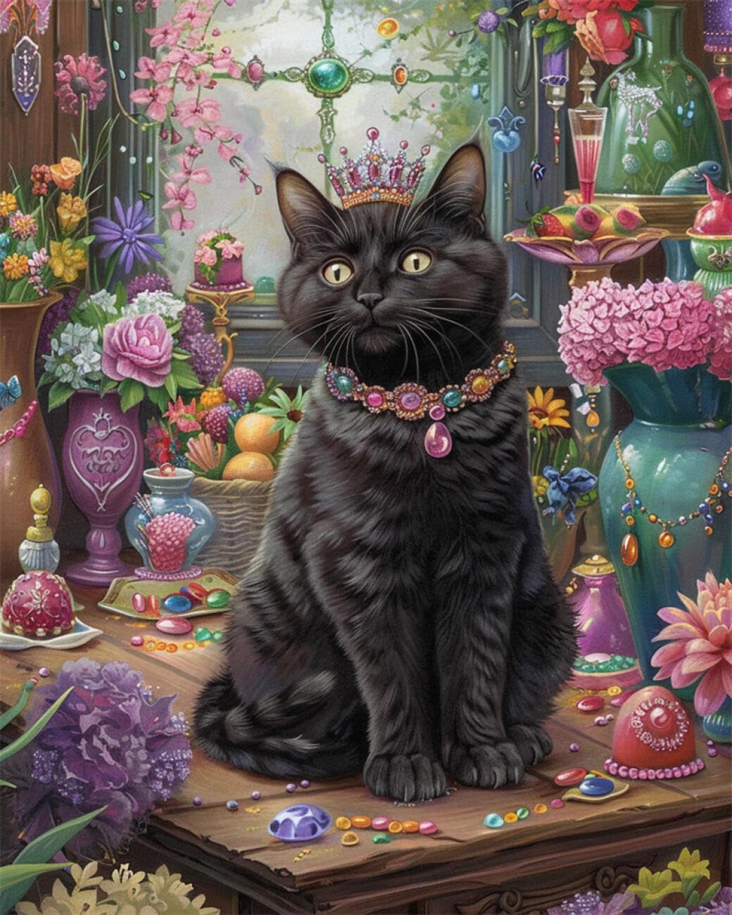 AYAOYANGGO Animal DIY Beaded Cross Stitch Kits Fantasy Cat Beadwork Craft Kit for Beginners,Needlework Set,Preprint Pattern Decor Wall Art 50x60cm