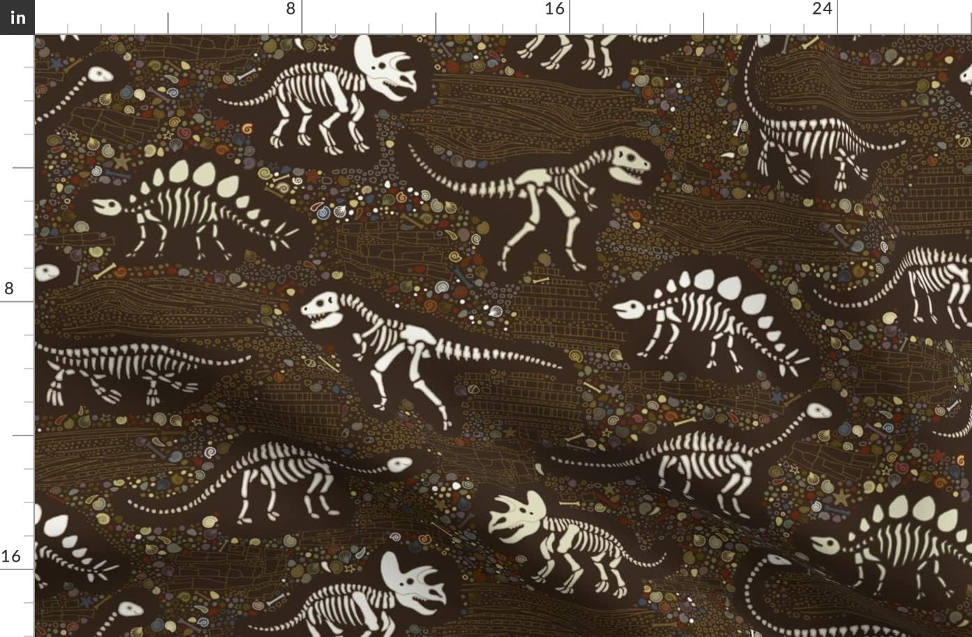 Spoonflower Fabric - Dinosaur Brown Geology Paleontology Skeletons Bones Rock Rocks Geode Printed on Organic Cotton Sateen Fabric by The Yard - Sewing Quilting Apparel Home Decor
