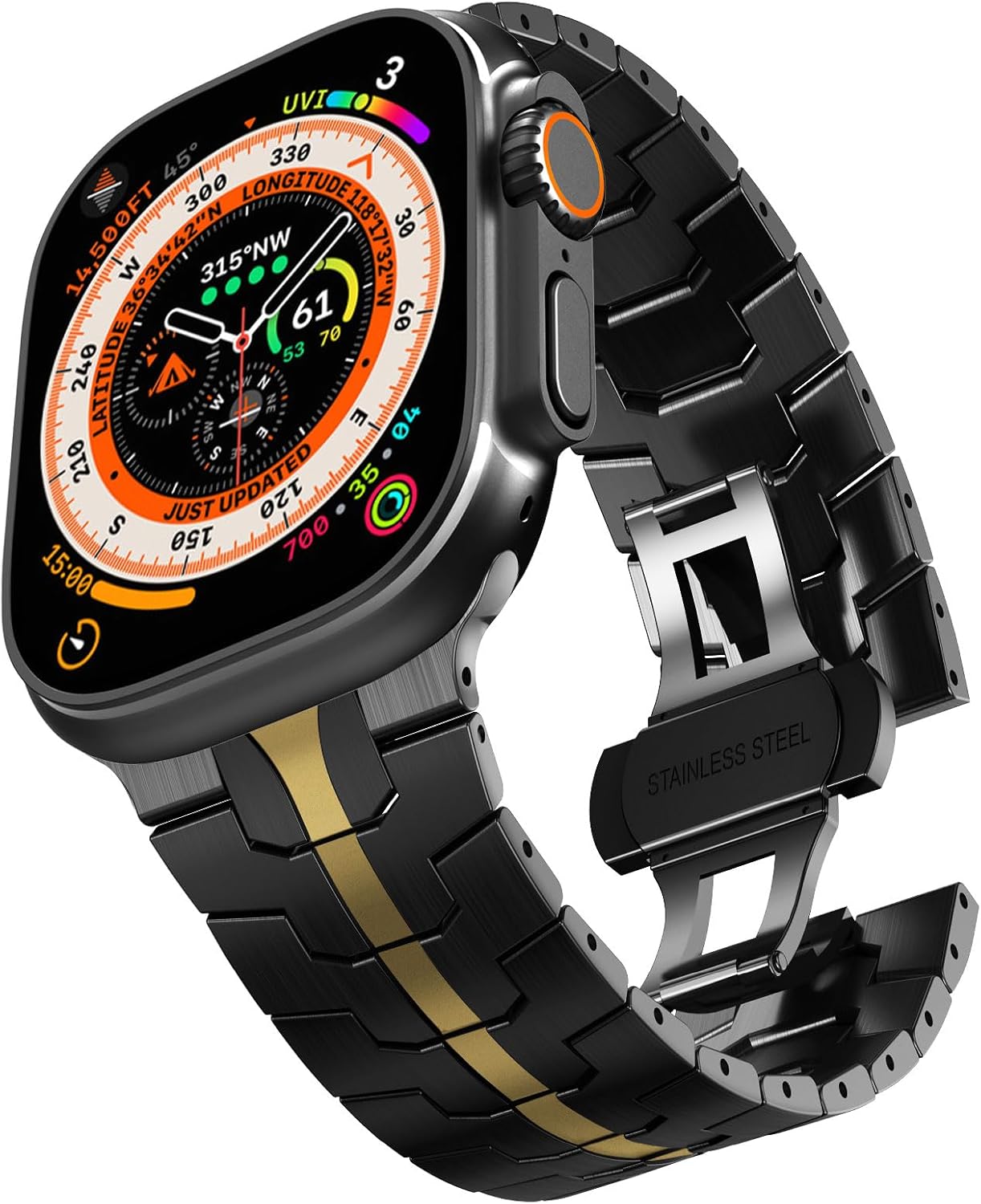 CHANCHY Stainless Steel Band for Apple Watch Band Apple Watch Ultra 3/2/1 Band 49mm, Series 11/10 46mm, 9/8/7 45mm, SE3/SE2/SE 6/5/4 44mm, 3/2/1 42mm, Metal Strap with Folding Clasp for Men, Titanium