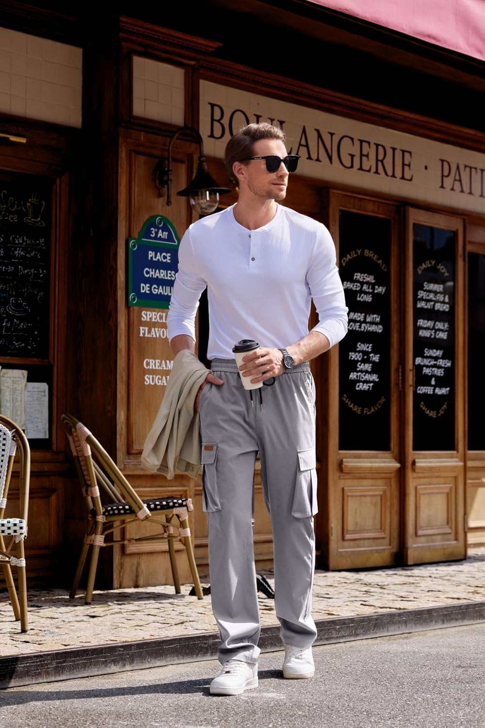 JMIERR Mens Casual Baggy Cargo Pants Stretch Sweatpants Loose Fit Drawstring Hiking Workout Joggers with Multi Pockets - Image 7