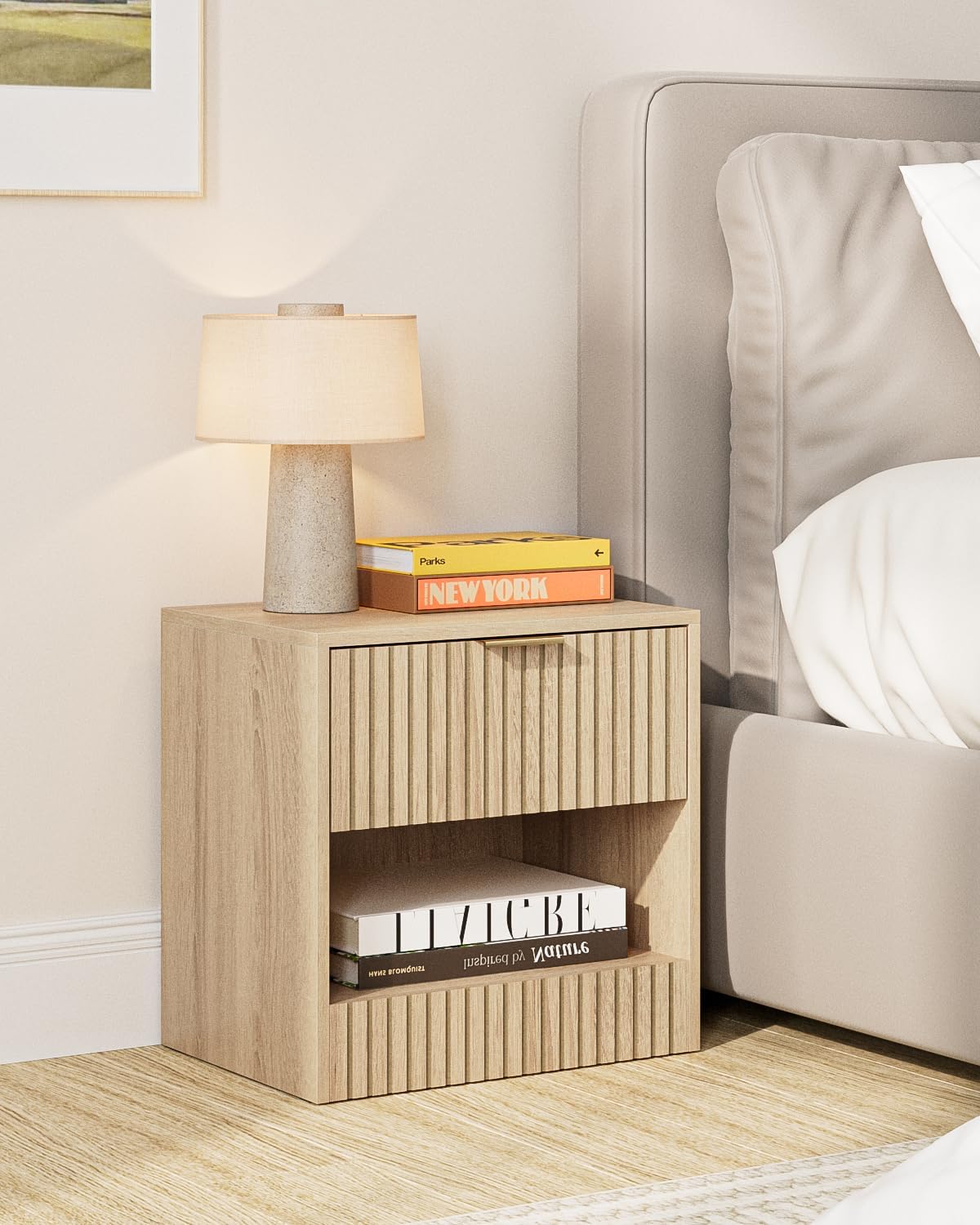 HEYZOEY Klein Nachttisch Eiche mit Schublade & Fach, Modern Beistelltisch