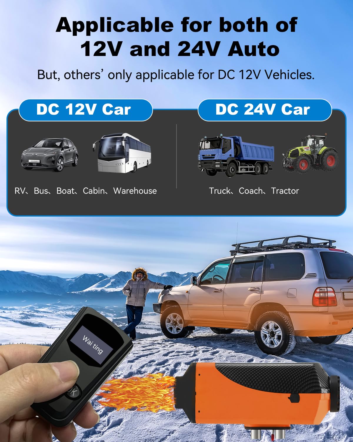 Calentador diésel naranja de 8 KW, 12 V-24 V, bajo consumo de combustible, calentador de aire diésel, bajo nivel de ruido, calentamiento rápido, descongelación y desempañamiento para autocaravanas,