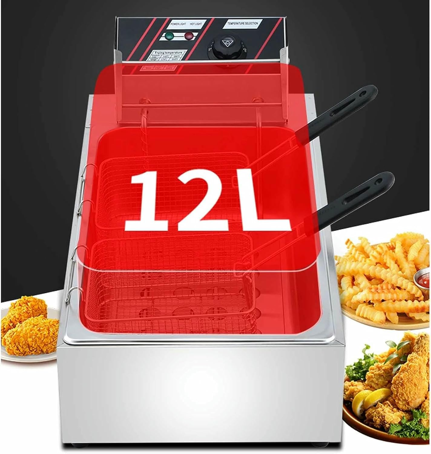 Stainless Steel Countertop 20L Large Capacity Fryer Commercial Deep Fryer Electric Fat Fryer with Basket and Lid for Restaurant Home kitchen~/