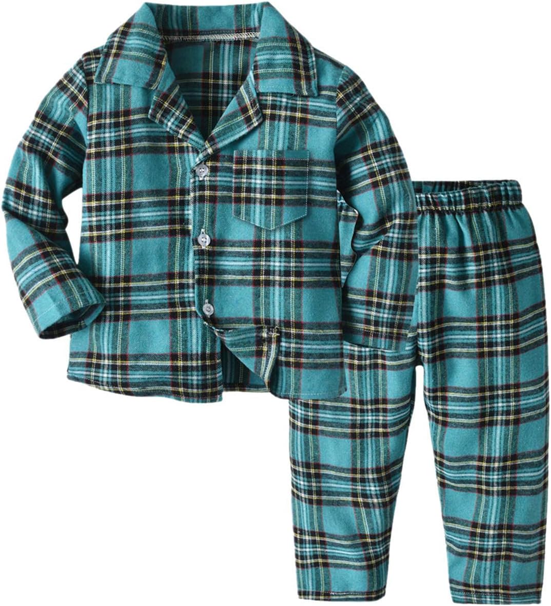 QZH.DUAO Kids Plaid Holiday Christmas Pajamas,Boys & Girls Flannel Button Down Sleepwear Pajamas Set