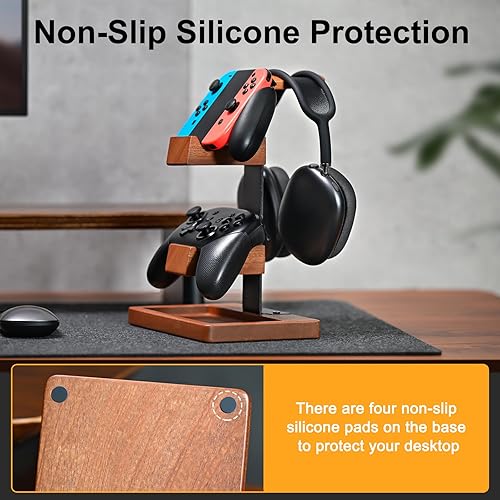 Miniatura 8 de Soporte de controlador de madera maciza y soporte para auriculares, soporte de controlador de juegos para escritorio, organizador de doble