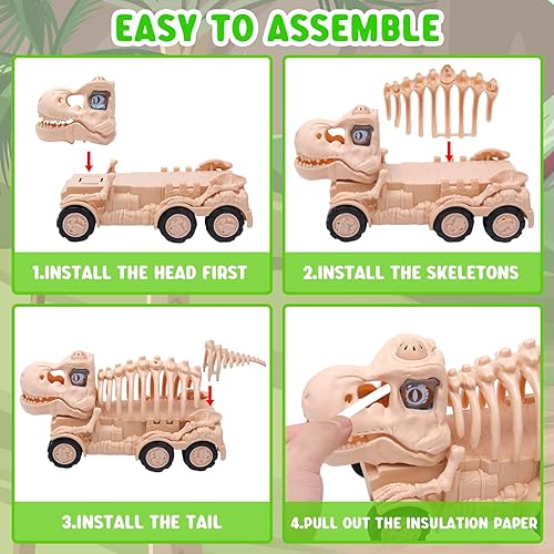 Miniatura 3 de COSOOS Camión de dinosaurios para niños de 3 a 5 años, juguete, camión monstruo T Rex, juego de transporte con sonido y luz, 3 vehículos de