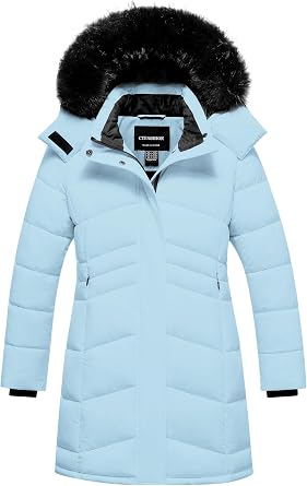 Girls Winter Coats Kids Waterproof Long Puffer Jacket Thicken Fleece Lined Ski Parka with Detachable Fur Hooded