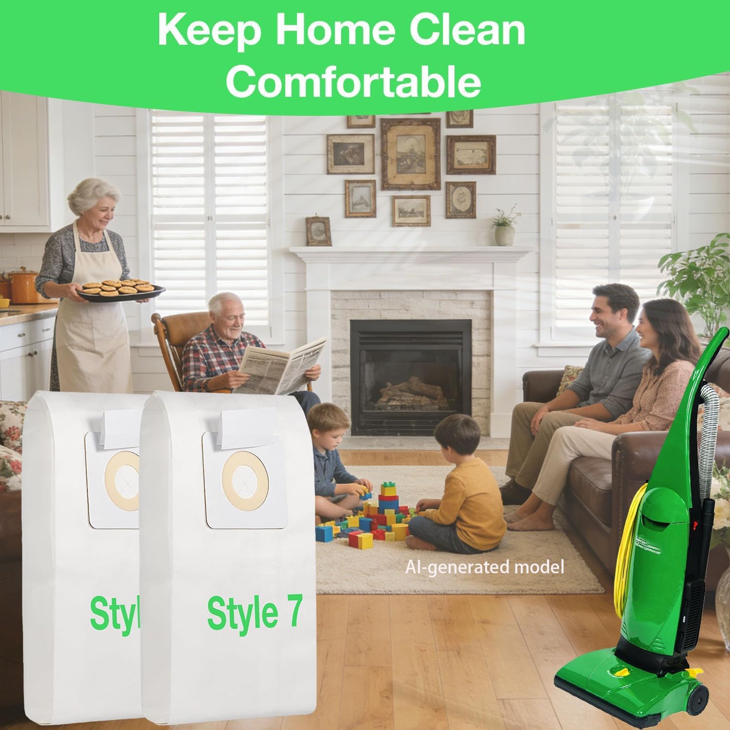 8 pack Style 7 Vacuum Bags Compatible with Bissell PowerForce Upright Vacuum 1739 3522 3525 71Y7 PowerGlide 3545 Plus 3350 3550 3553 Lift-Off 3554 Powertrak 6592 Replacement Dust Bags 32310