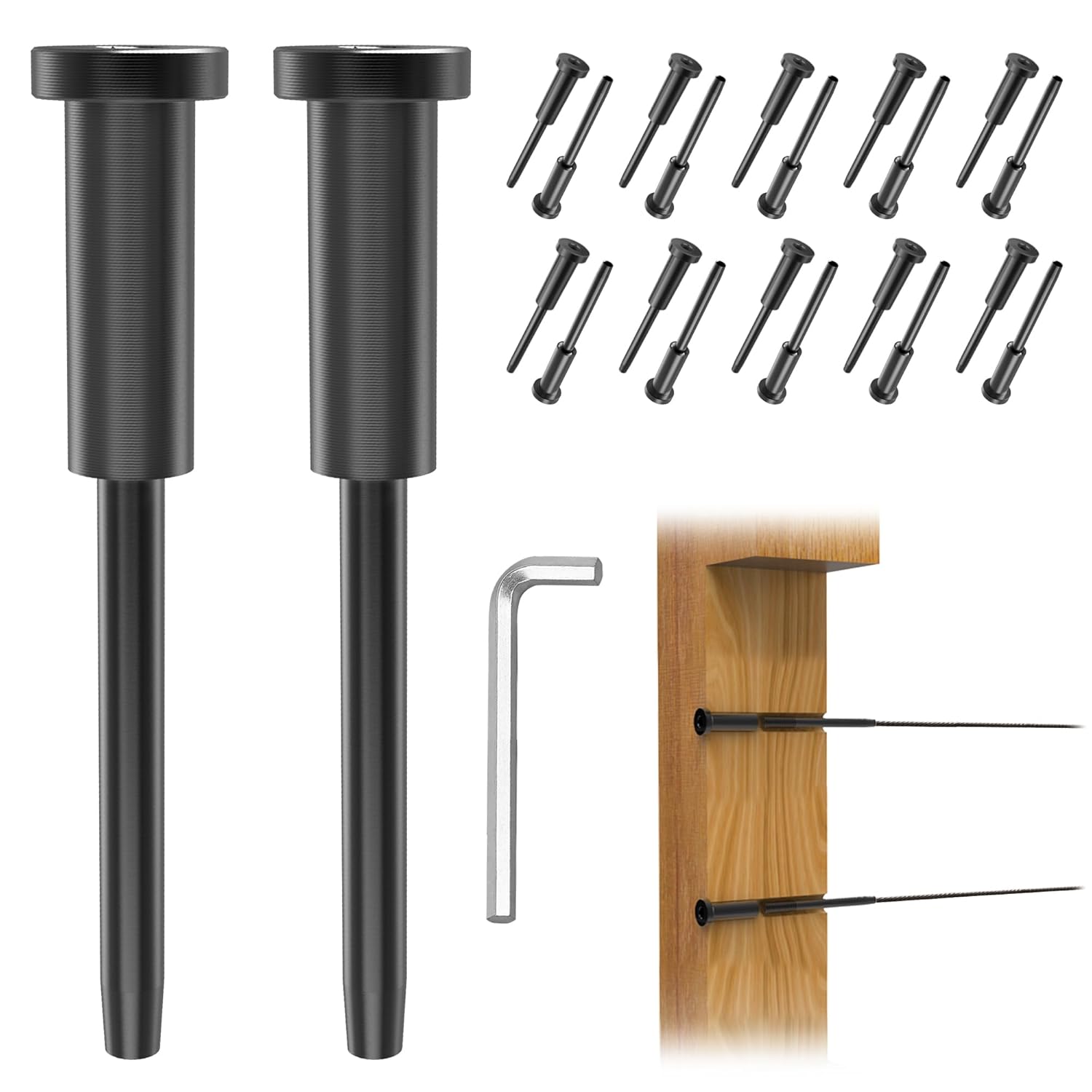 100pcs Invisible Cable Railing Hardware, 1/8" T316 Stainless Steel Invisible Receiver, Threaded Stud Tensioner Kit Hardware for 2×2" Wood Metal Post Wire Railing Kit Deck Cable Railing Kit