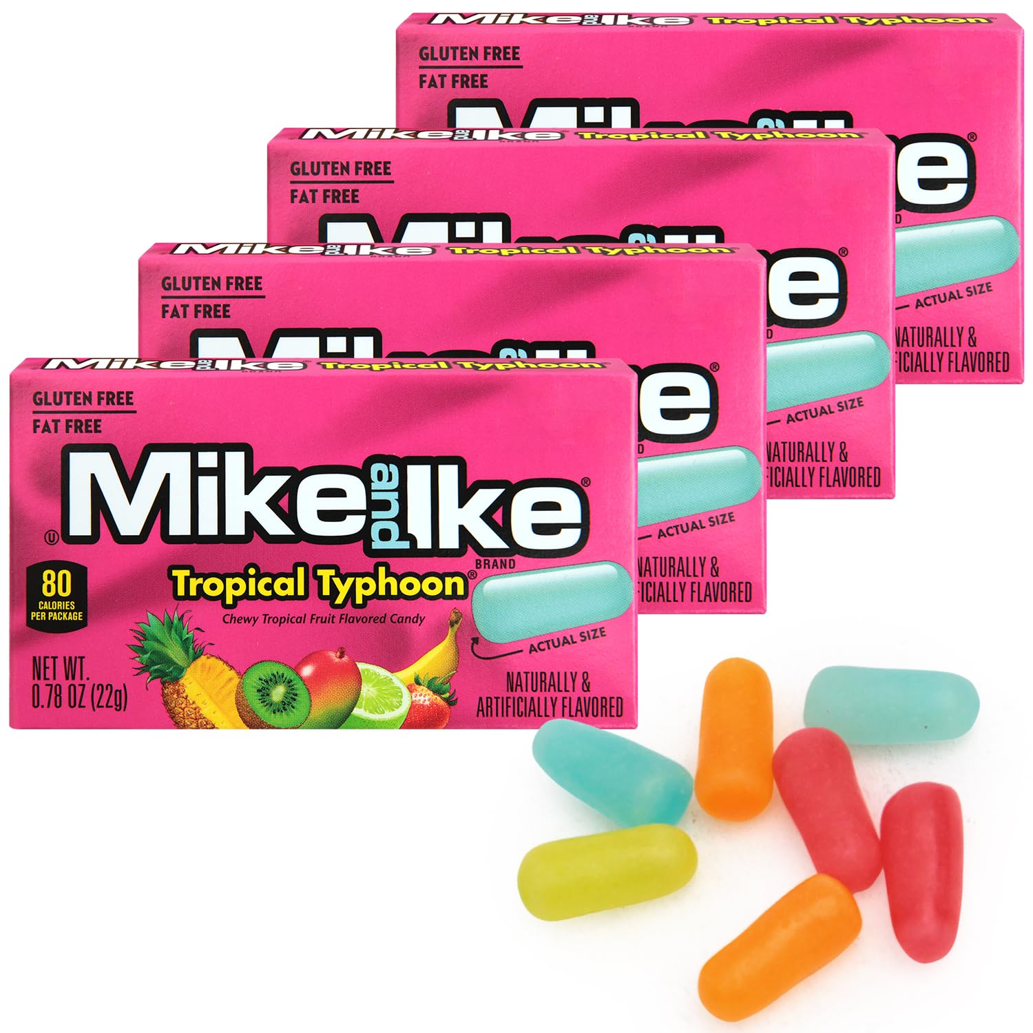 Mike and Ike Tropical Typhoon Candy, 4 Pack of Candy Boxes 0.78OZ Each, Ideal Mike and Ike Candy for Your Favorite Films, Perfect Candy for Sharing