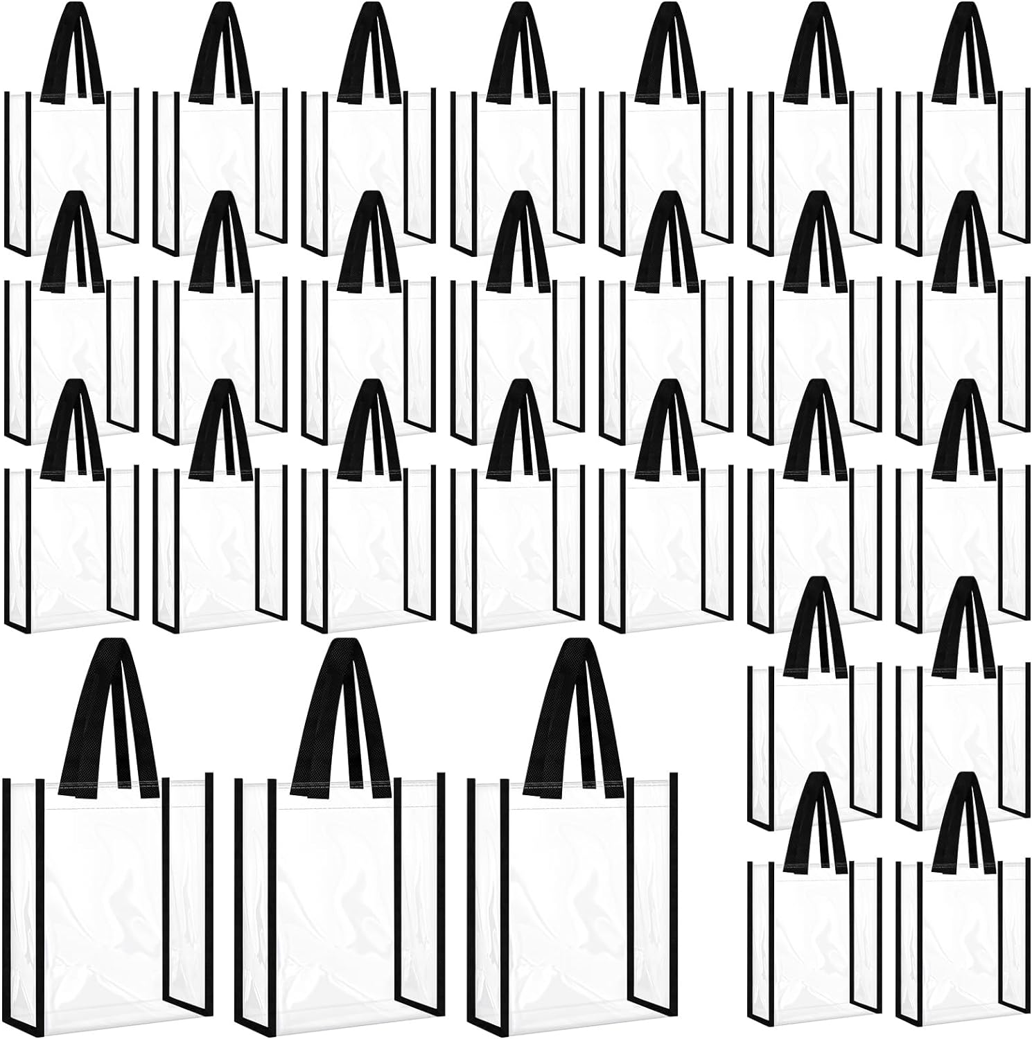 Paterr 50 Pcs Clear Tote Bag Bulk Stadium Approved Plastic Clear Gift Bag with Handle for Wedding Birthday Baby Shower Party