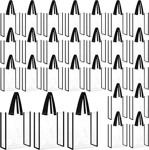 Paterr 50 bolsas transparentes a granel aprobadas por estadios de plástico transparente con asa para bodas, cumpleaños, baby shower, fiestas