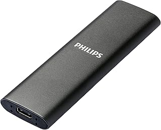 Philips External Portable SSD 1TB - Ultra Slim SATA Ultra Speed USB-C, Read Speed up to 540MB/s, Aluminium