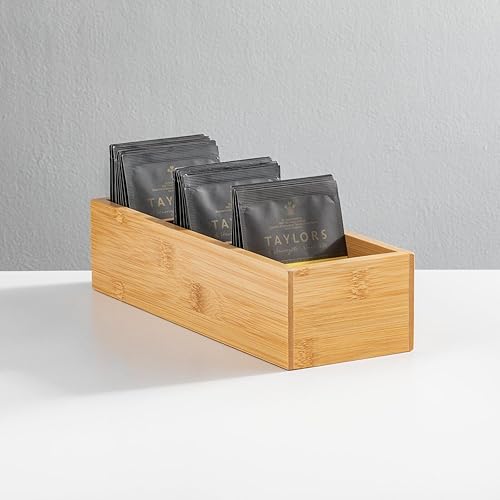 Miniatura 7 de mDesign Contenedor de almacenamiento dividido de bambú, organizador de cajones para armario de despensa de cocina, estante, encimera de isla,