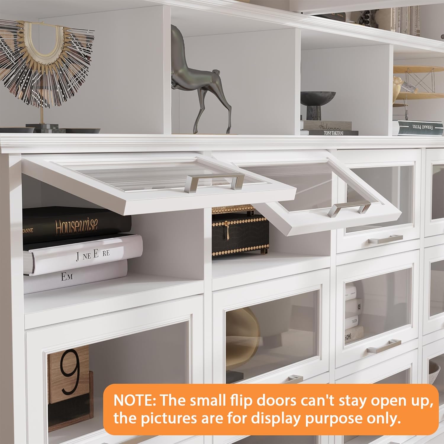 WOODTIME 78.7" H 7-Tier Display Cabinet with Flip-up Glass Doors, Modern Curio Cabinet Pantry with 22 Storage Compartments for Home Office Living Room, White