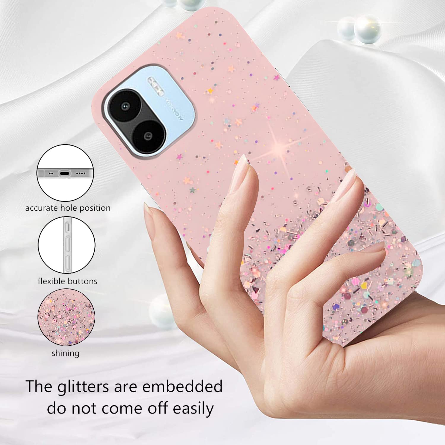 Cover Per Xiaomi Redmi A1 In Silicone Rosa Glitter – Morbida, Antiurto, Regalo Donna - 2