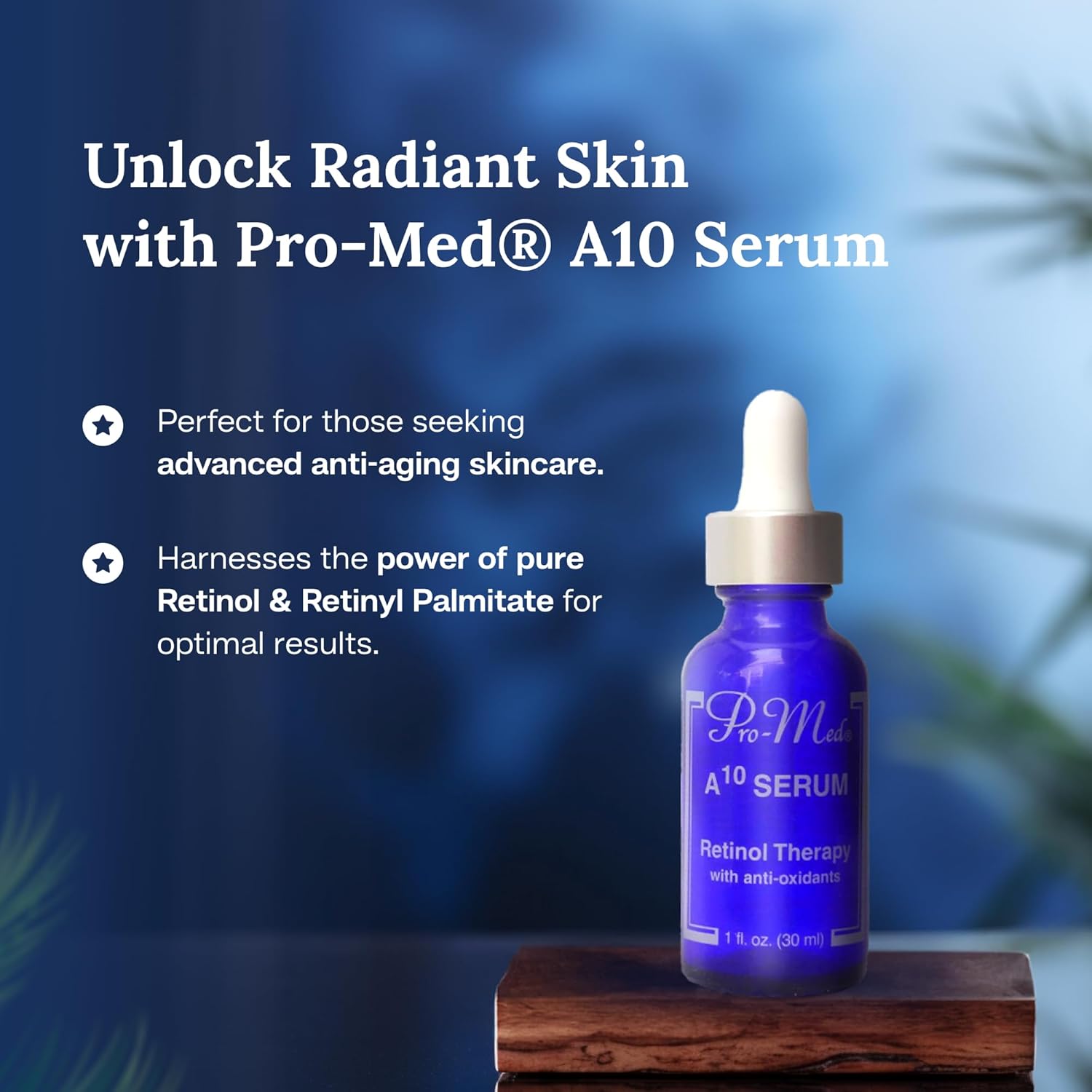 Pro-Med Retinol Therapy Anti-Aging Serum Pure Retinol with Vitamin A, C, E, Pro-Med Q10 & Avocado Oil Preservative-Free Hydrating Collagen Boosting Wrinkle Reducing 1 oz