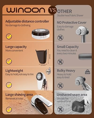 Miniatura 7 de winoon Afeitadora de tela, removedor de pelusa recargable, desfuzzer para quitar pelusas, píldoras, pelusas, bobbles para ropa, suéter, medias,