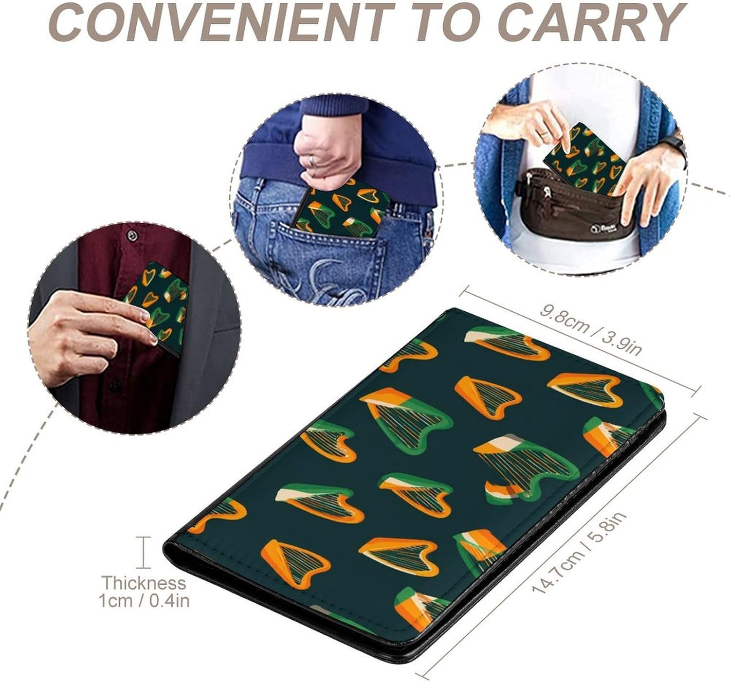 Harp with Irish Flag Travel Passport Holder Passports Protective Cover for Women Men with Card Slots