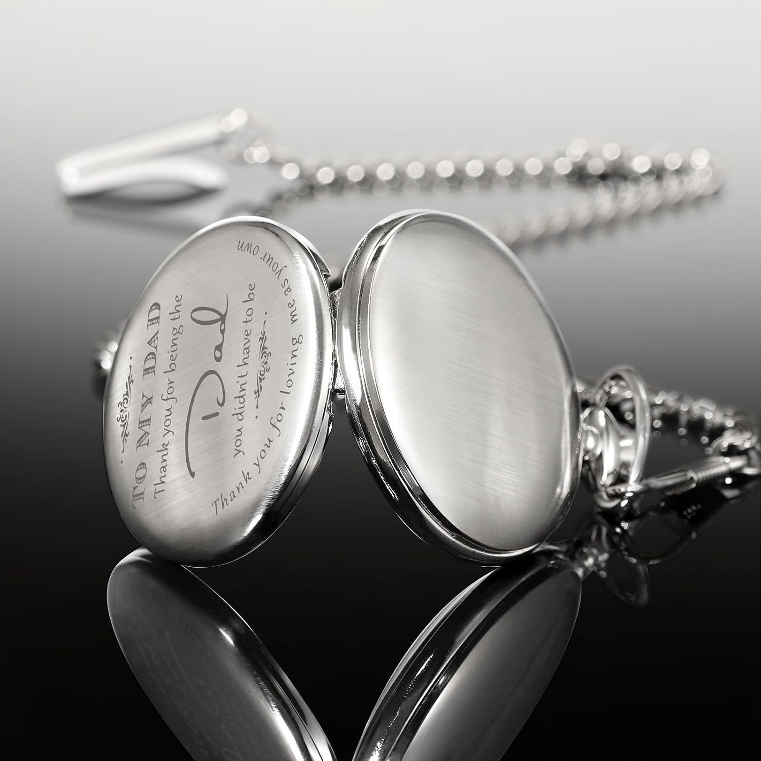 TREEWETO Pocket Watch Men Personalized Engraving “Thank You for Being The Dad Quartz Watches from Daughter to DAD Father Engraved with Chain, Silver