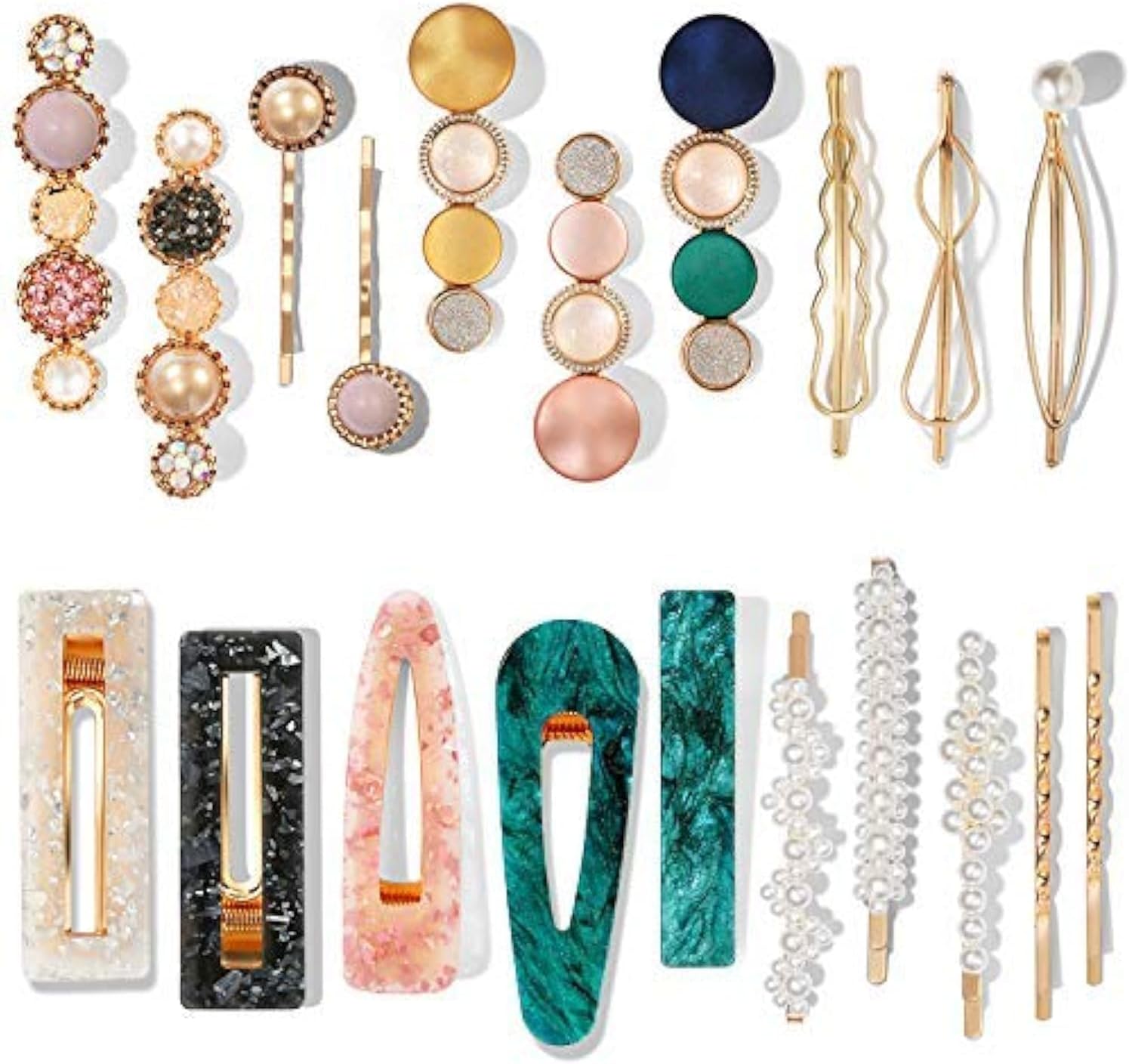 20 PCS Pearl Acrylic Resin Fashion Hair Clips Set, Cute Hair Barrettes Bobby Pins, Boho Fancy Hairpin Accessories Headwear Styling Tools, Gifts for Women Girls