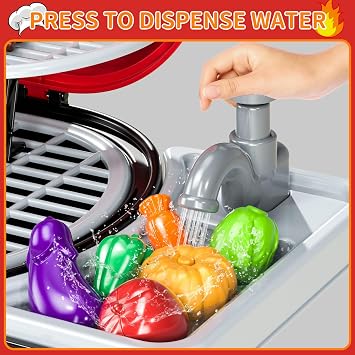Play Kitchen Sets for Toddlers Kids 2-Layer BBQ Grill Playset with Smoke, Sound & Light Interactive Outdoor Kitchen Grill Toys with Play Food Christmas Birthday Gift for 3 4 5 6 Years Old