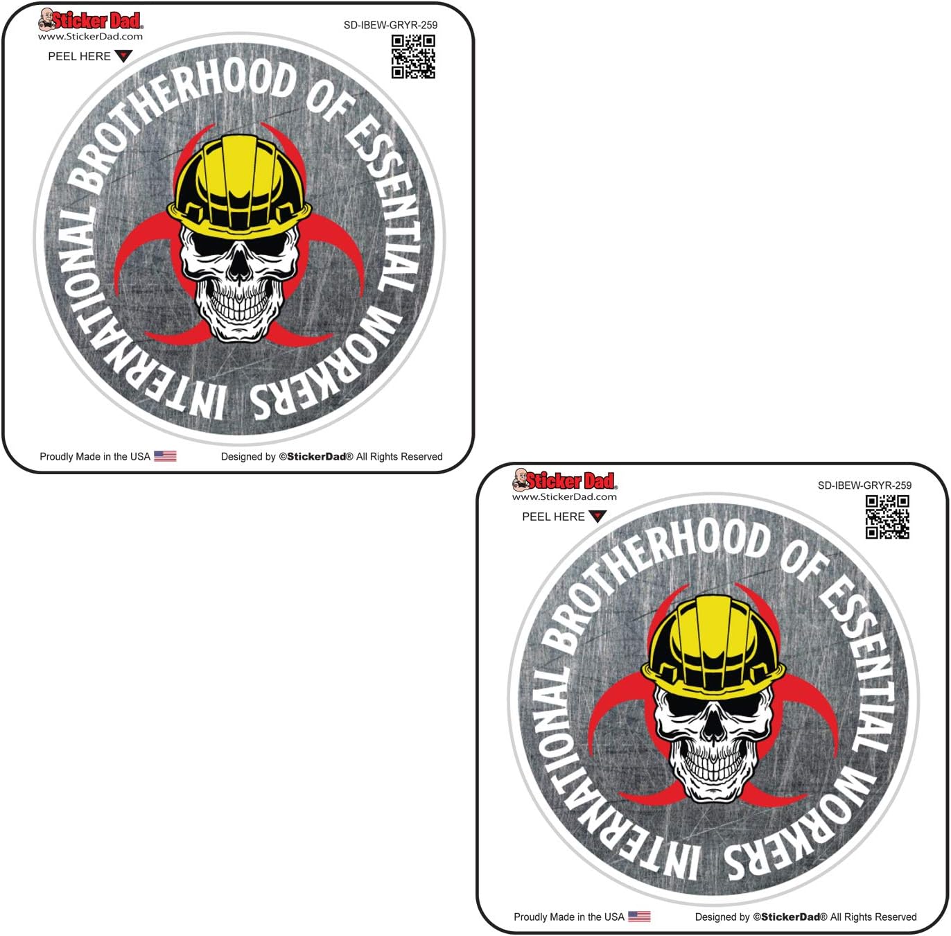 International Brotherhood Of Essential Workers GRYR-259 (2 Pack) Full Color Printed - (size: 3" Round, color: Gray/Red/Yellow) - Hard Hat, Helmet, Windows, Laptop, Lockers, etc.