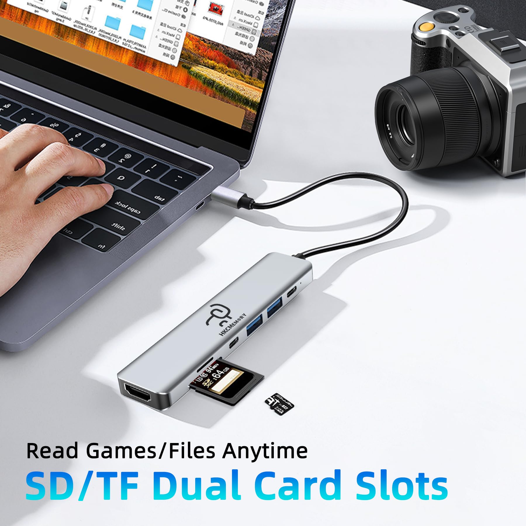 Hub USB C 7 w 1, 4K HDMI, ładowanie PD 100 W, porty USB 3.0/2.0, czytnik SD/TF, dane USB-C, do MacBook Pro/Air, iPad Pro, iPhone 16 Pro/Pro Max, Dell XPS, Steam Deck