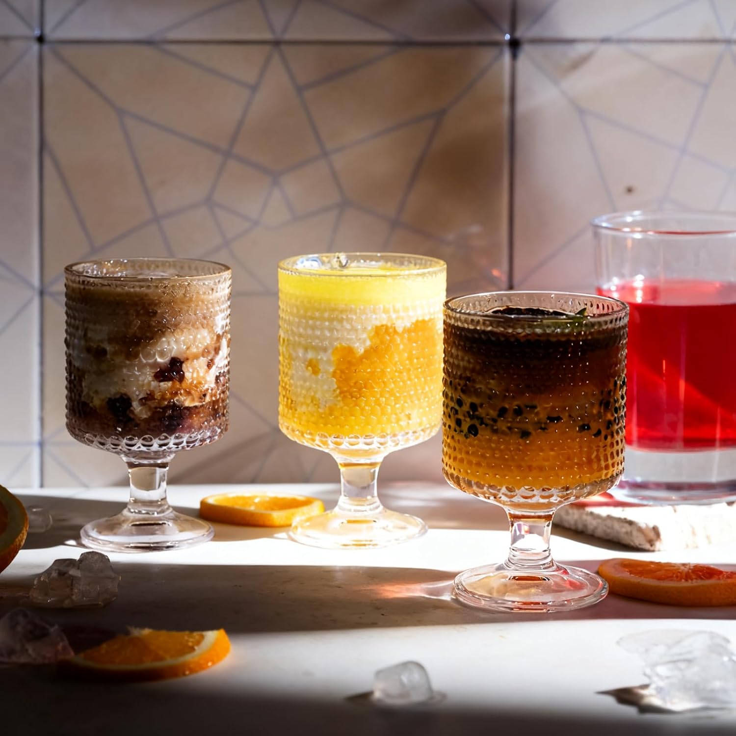 4 Pack Vintage Goblet Glasses, Hobnail Drinking Glassware, 8 oz Vintage Wine Glasses for Cocktail, Whiskey, Beer, Juice