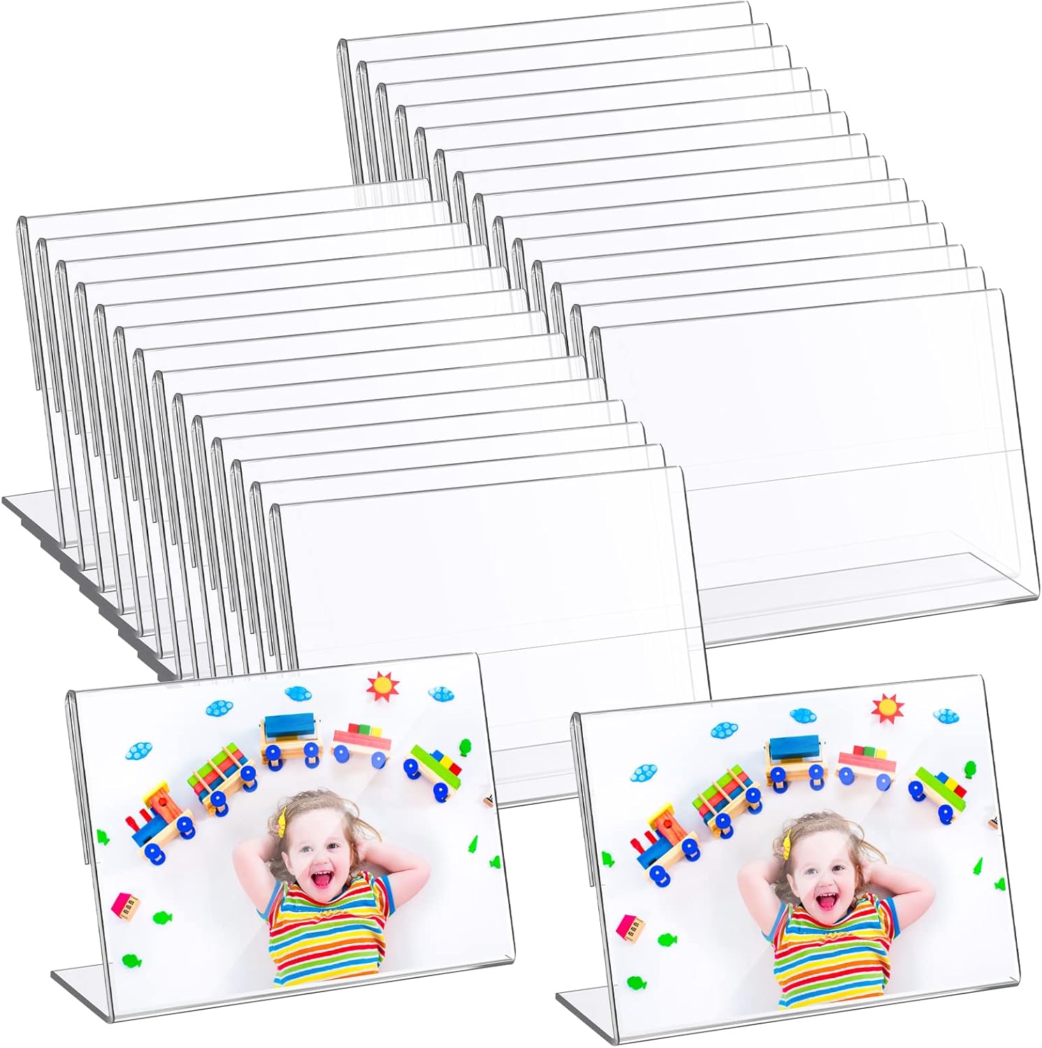 Tuanse 48 Pcs 5 x 3.5 Inch Acrylic Frame, Acrylic Sign Holder Clear Picture Holder Horizontal Display Photo Booth Frame with Slanted Back for Home Office Wedding Birthday