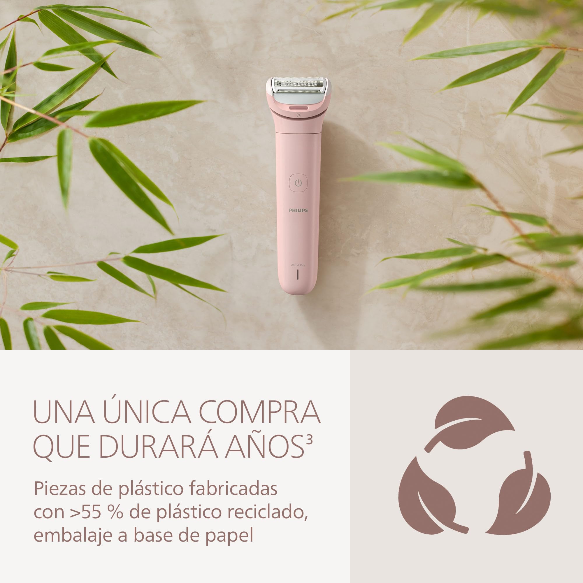 Afeitadora Philips Serie 8000 - Afeitadora sin cable para uso en seco y en mojado, sistema de 3 cuchillas, cabezal de afeitado flexible, luz LED, para las piernas y el cuerpo, Modelo BRL129/00