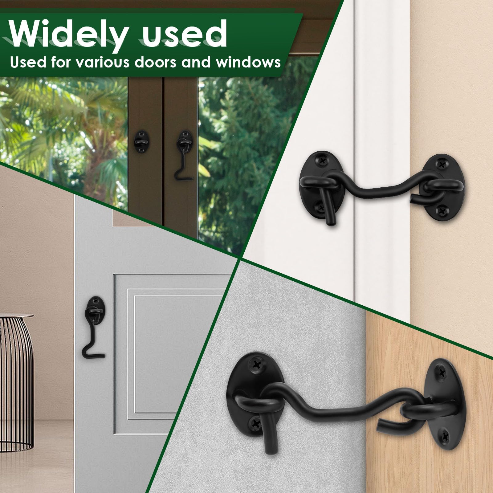 Hook and Eye Latch Thickened Stainless Steel Sliding Barn Door Latch Easy Installation Door Hook Lock High Safety Door Lock for Cabinet Doors