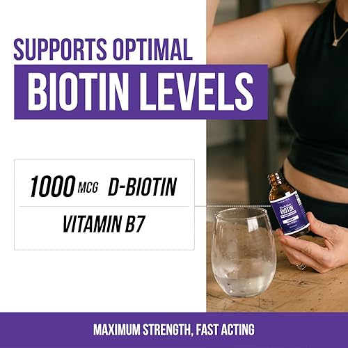 Miniatura 4 de Biotin - Soporte para el cabello para mujeres, orgánico de 10000 mcg de grado USP, suplemento líquido prémium para alta absorción, apoya el cabello,