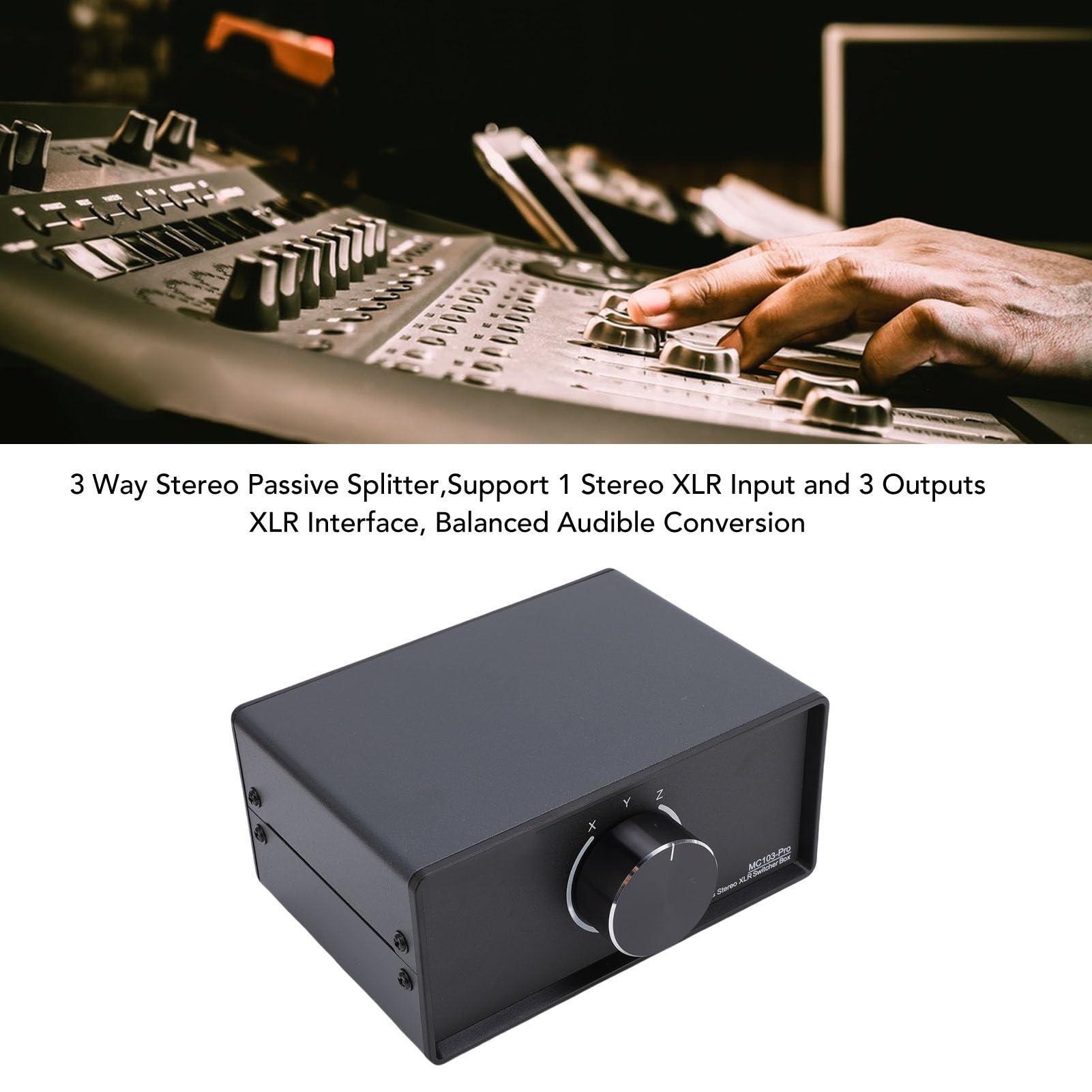 Focket Convertidor de Sonido Equilibrado, Divisor de Sonido Pasivo Estéreo de 1 Entrada y 3 Salidas de 3 Vías, Divisor de Conmutador Estéreo XLR con Carcasa Robusta de Aleación de Aluminio para