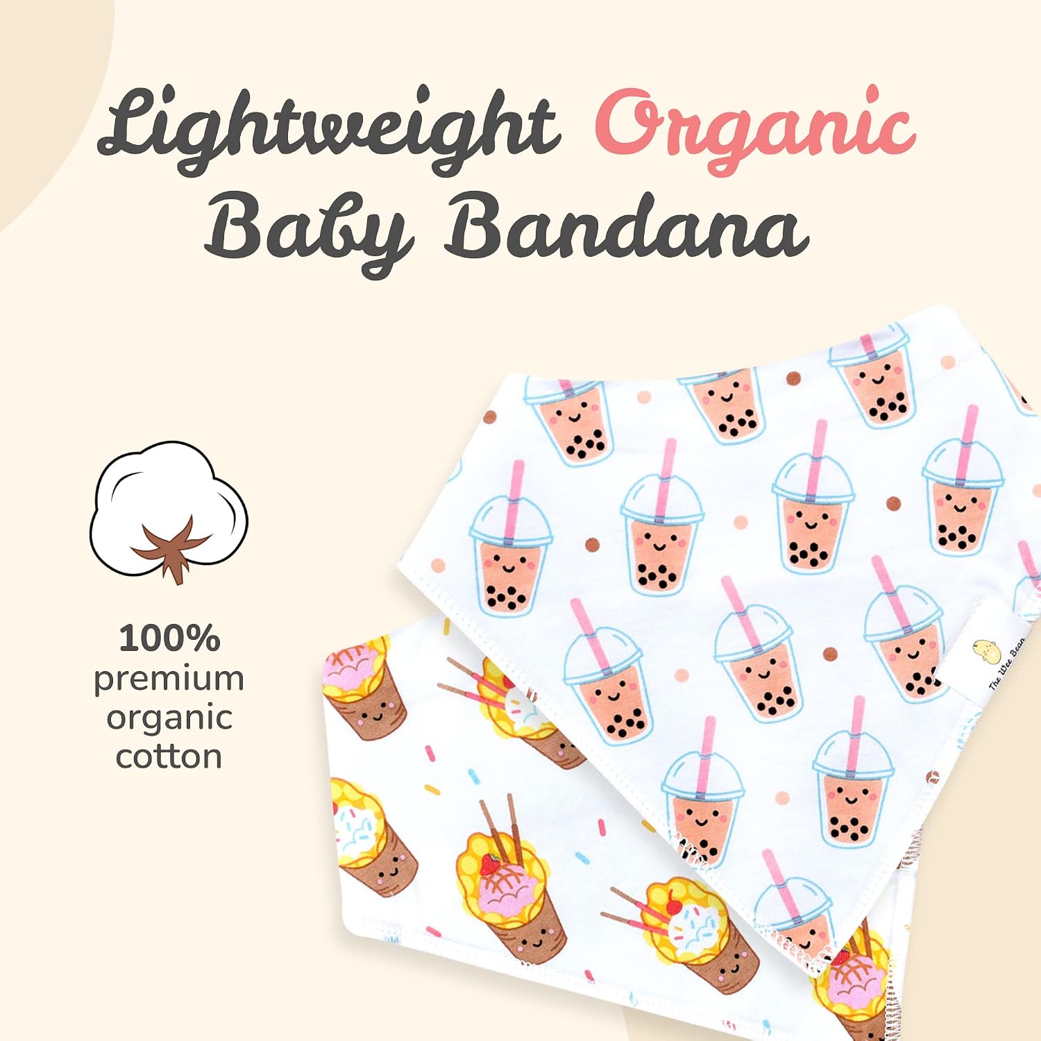 The Wee Bean Organic Cotton Bandana Bibs 2pcs Set, Baby Bandana Drool Bibs for Boys Girls Unisex, Teething and Drooling
