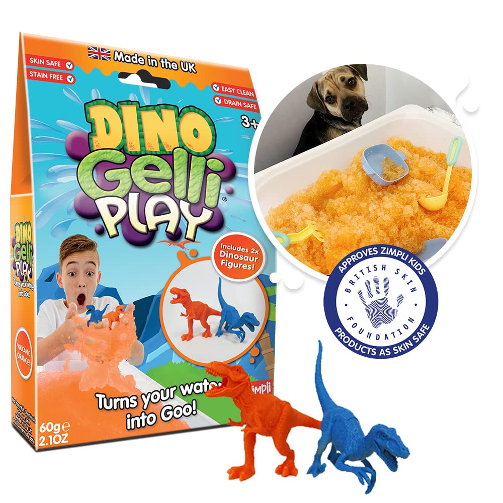 ZIMPLI - Dino Gelli Play Orange, 2 x Dinosaur figures, Magically turns water into thick, colourful goo, Role Play Toys for Boys, Pocket Money Toy