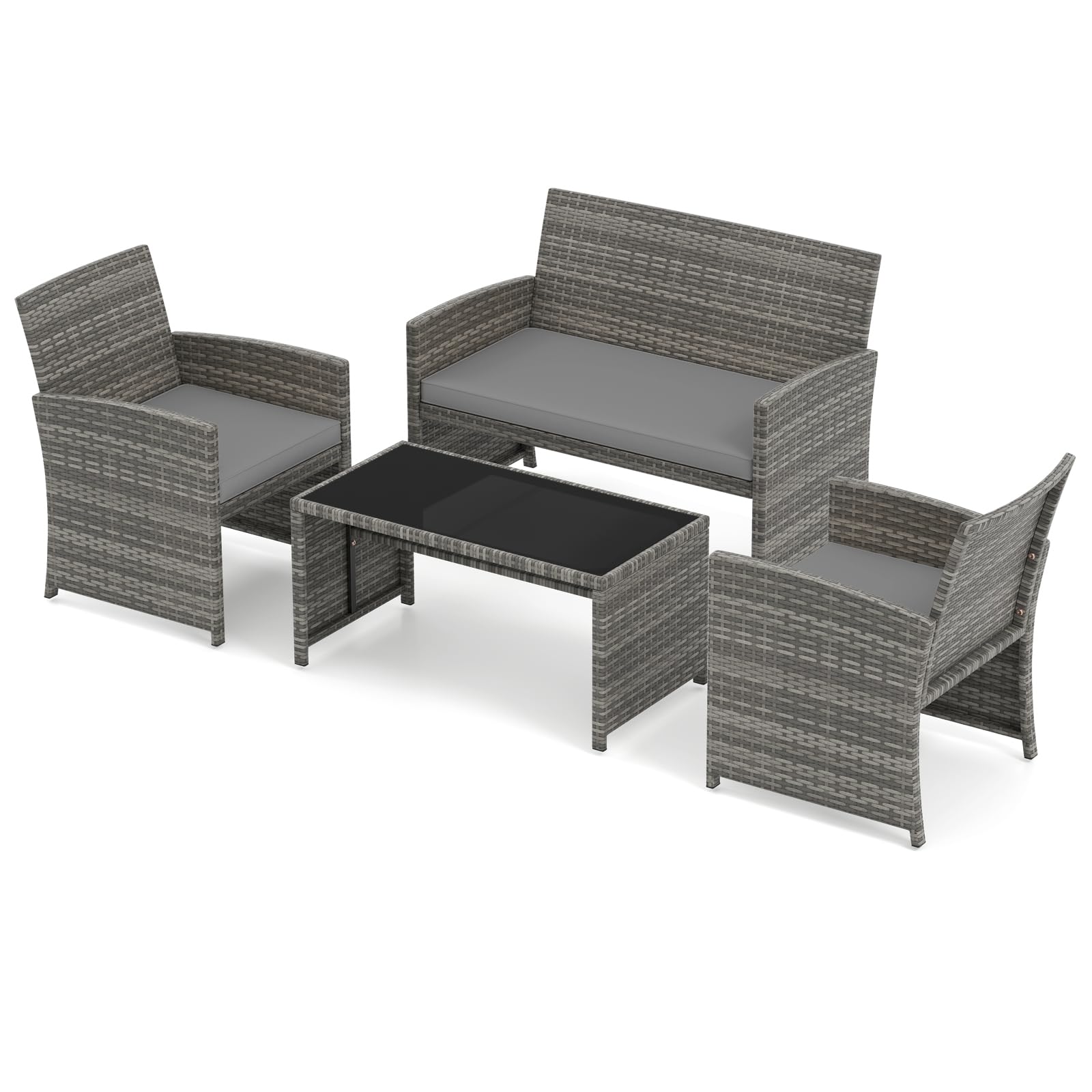 SOARS Salon de Jardin Exterieur en Rotin PE, 4 Personnes (Gris+Gris)