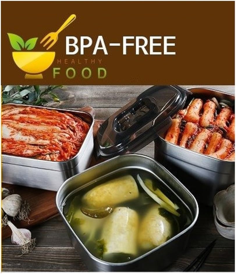 STENCOC Stainless Steel BPA Free Rectangular Leakproof Airtight Kimchi/Pickle/Salad/Fruit/Food Storage Container Saver (1.5L / 51oz / 8.3") Half-Transparent Lid Stackable