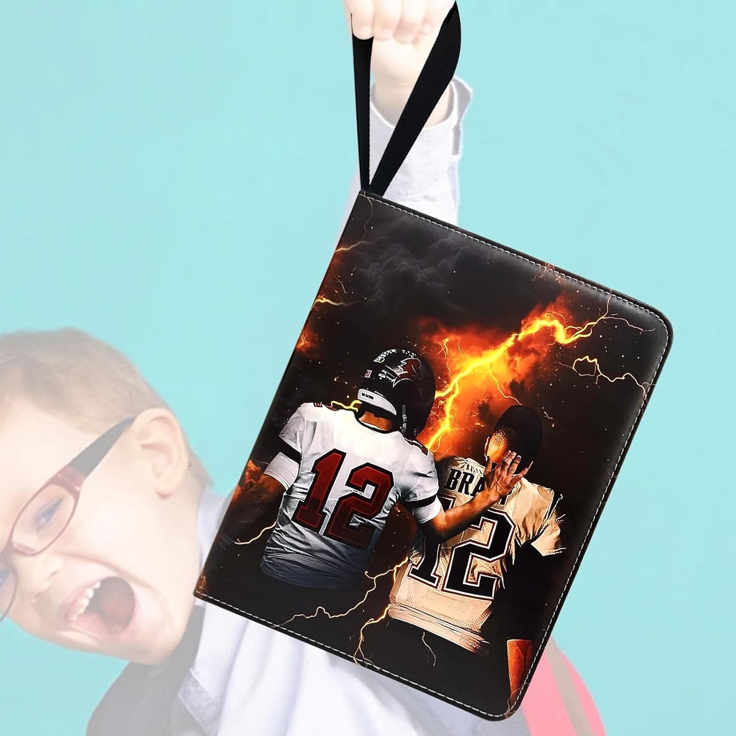 Football Card Binder - 900 Capacity 9-Pocket Trading Card Album, 3 Ring Card Holder Binder, Waterproof PU Leather, Zip Closure, Perfect Christmas Birthday Gift for Kids & Collectors