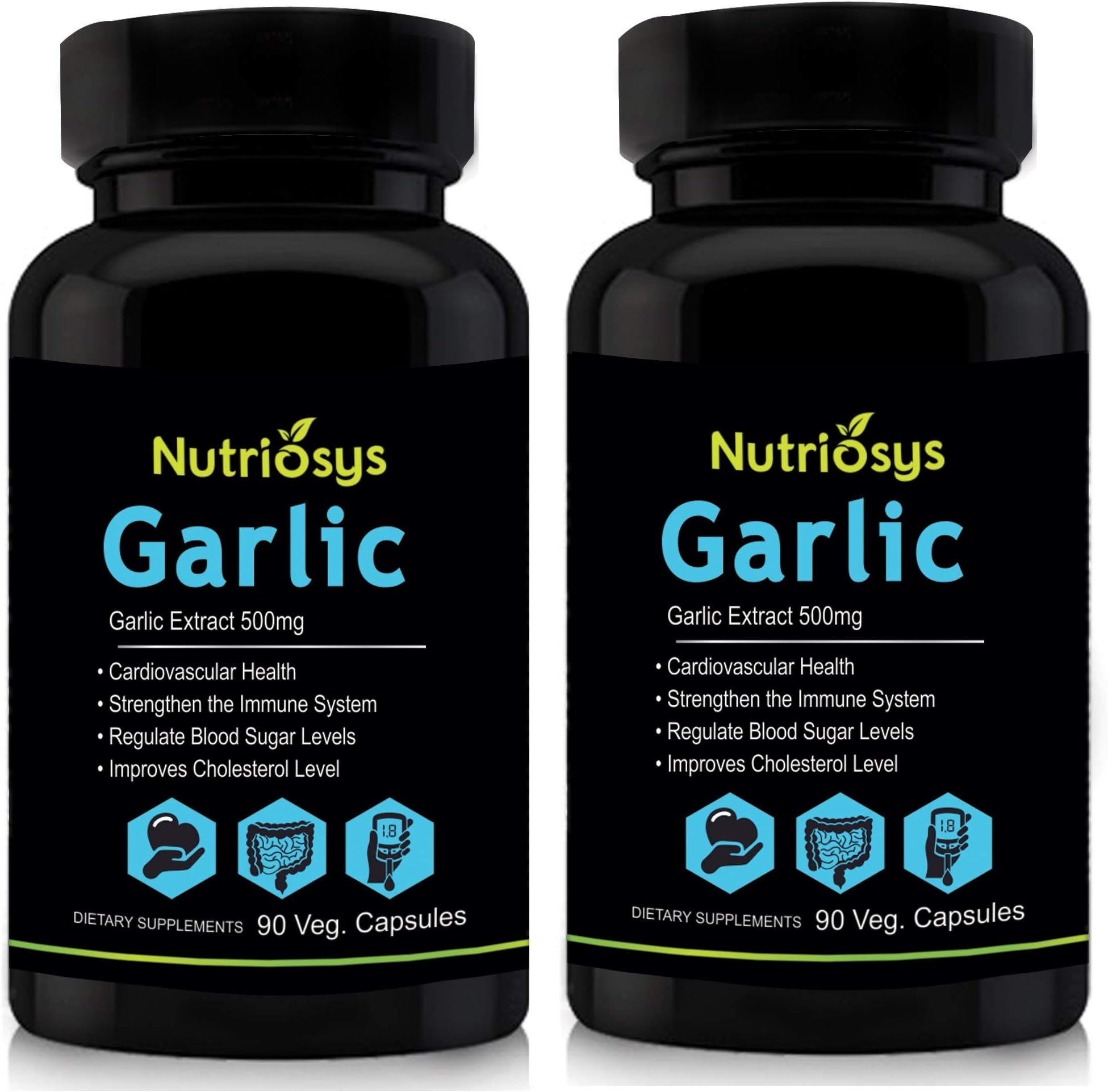 Nutriosys Garlic - 500mg For Heart health,Cholesterol Management and Weight Loss - 90 Capsules | Pack of - 2