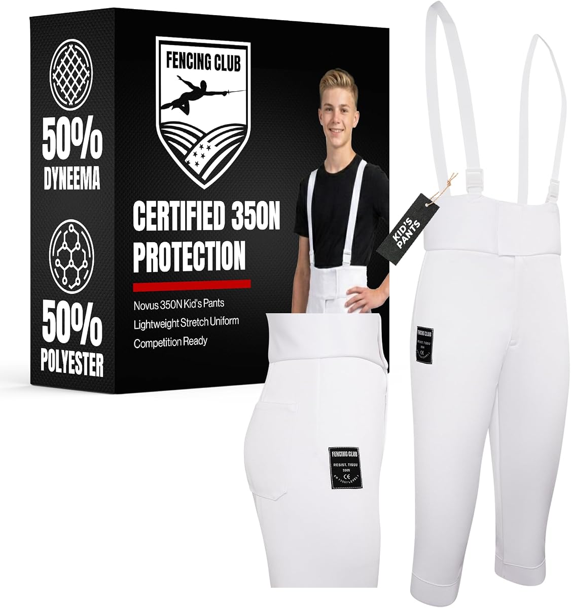 Pantalones de esgrima para niños 350N, bragas elásticas ligeras y transpirables Novus para competición con espada de florete y sable