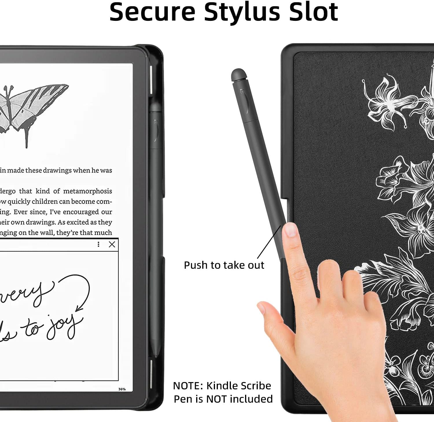 WALNEW Case Cover for 10.2-inch Kindle Scribe (2024/2022 Released), Smart PU Leather Cover with Pen Holder and Auto Wake/Sleep for 10.2" Amazon Kindle Scribe E-Reader (Black Flower)