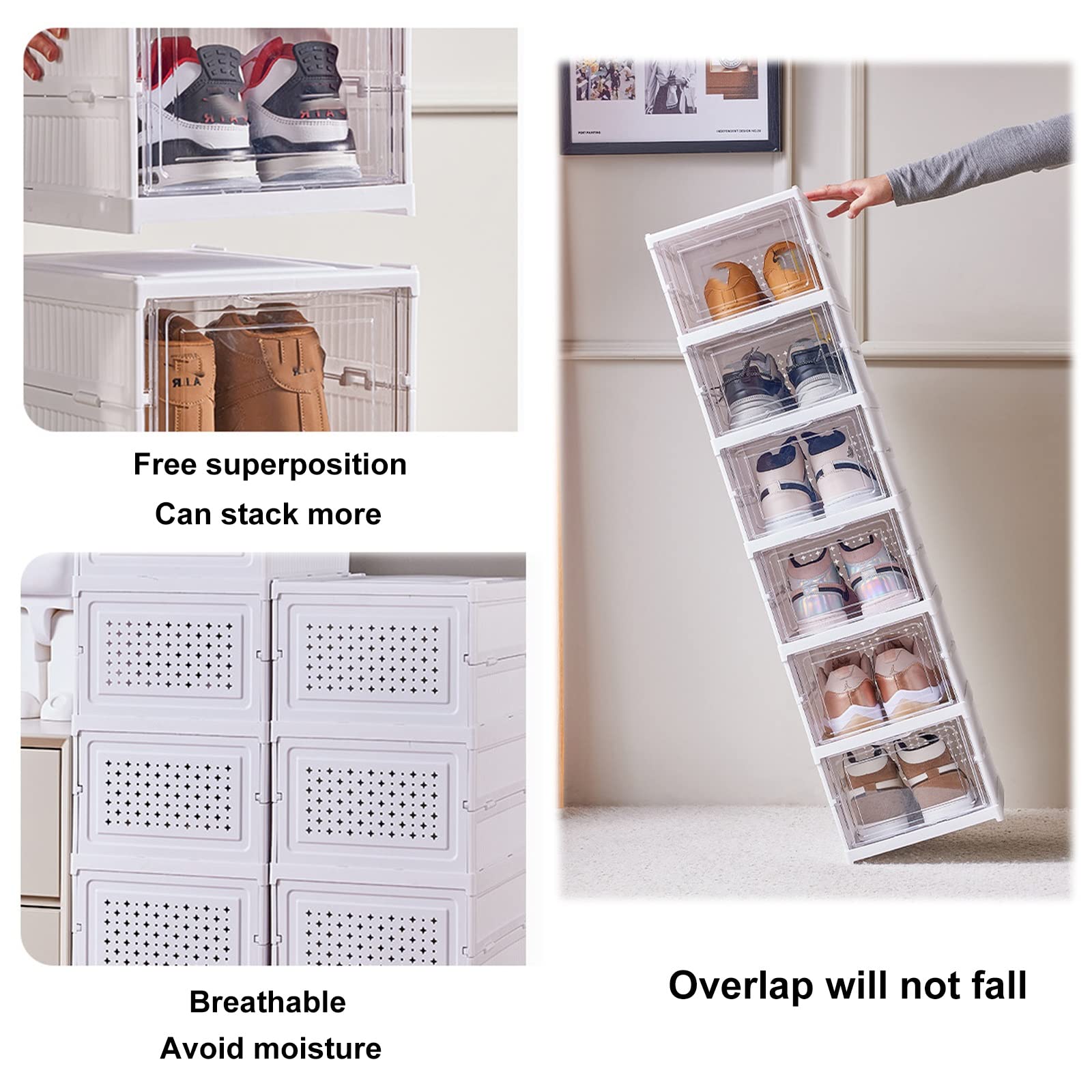 Shoe Storage Box 6 Pack , Plastic Stackable Shoe Organizer For Closet ...