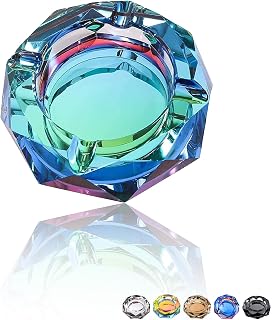 Coomin 4.6in Ash Tray, Heavy K9 Sparkly Crystal Glass Ashtray, Green