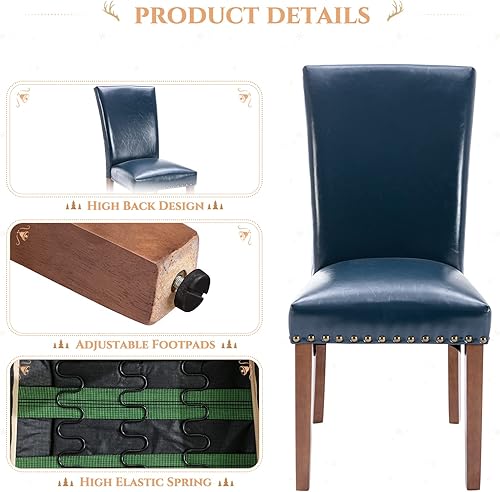 Miniatura 6 de Parsons - Juego de 4 sillas de comedor, tapizadas con cabeza de clavo, de piel sintética, para comedor, cocina, con cojines gruesos y patas de