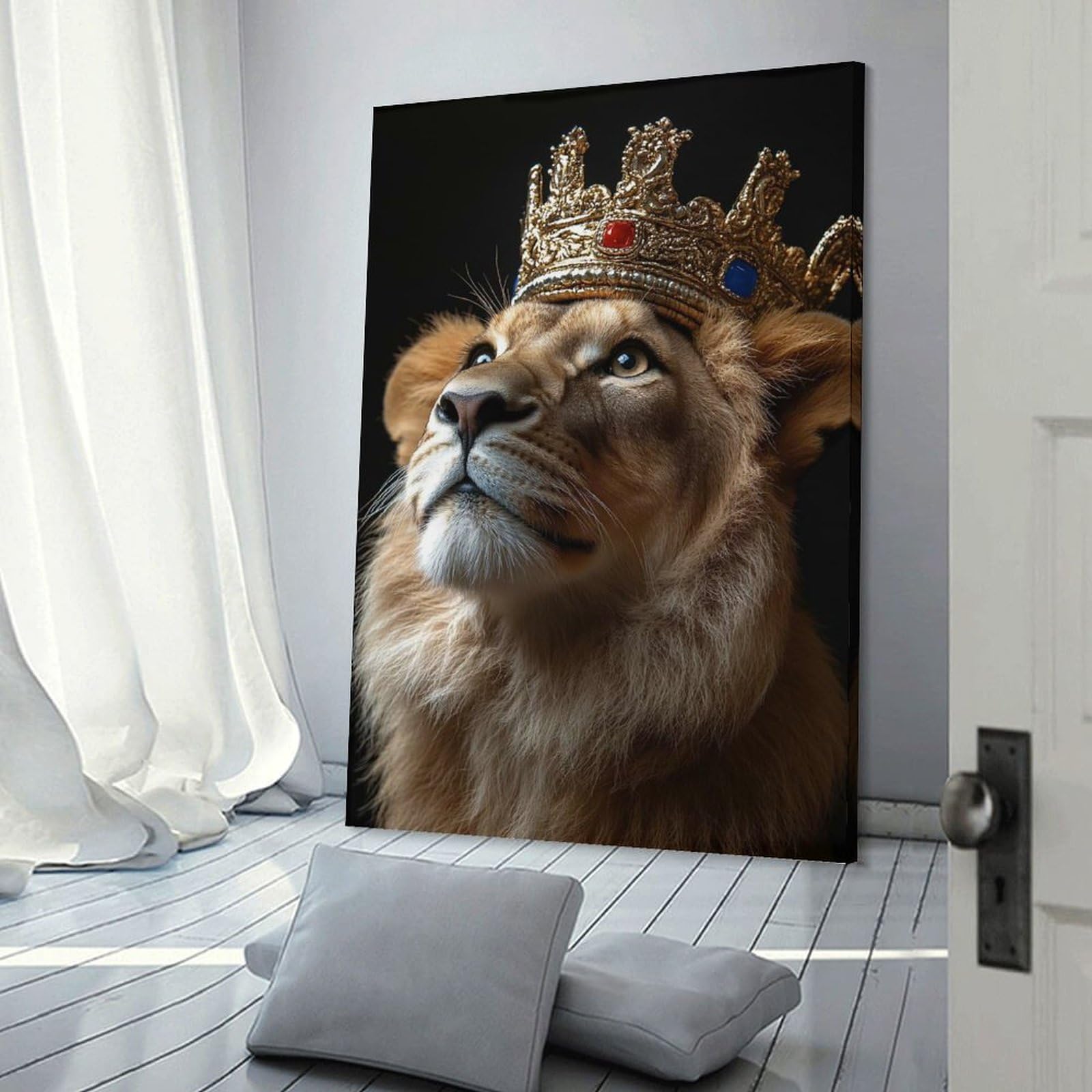 Junmoney Wall Picture Print Lion with Crown, 12x18inch(30x45cm), for Wall Displays, Bedrooms Or Room Updates, Wall Decor Suited to Curated Displays