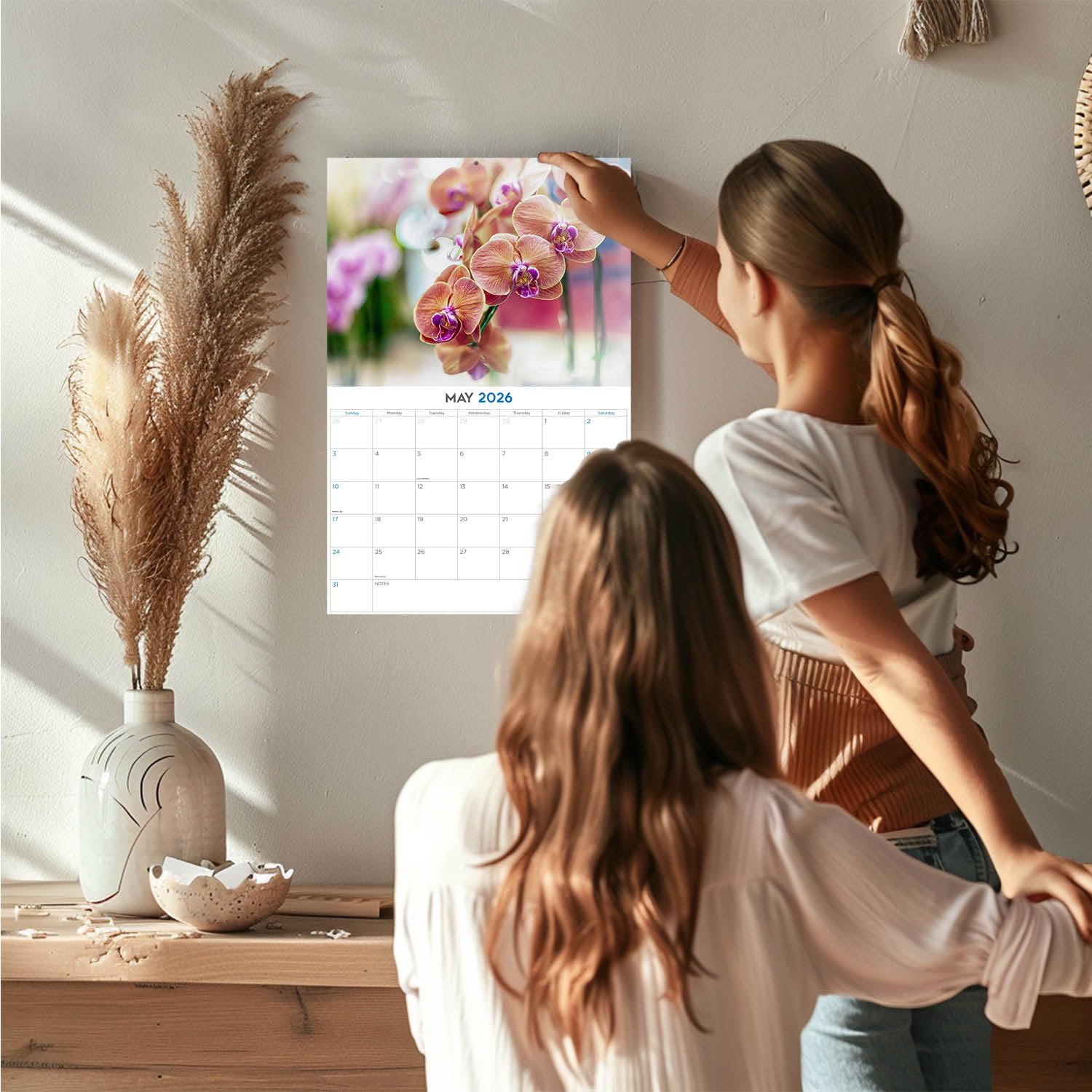 Calendario de orquídeas 2024 2025 – Calendario mensual de pared – 12 x 18 pulgadas abierto – Papel grueso que no se corre – Regalo – Planificador académico para profesores, calendario de organización