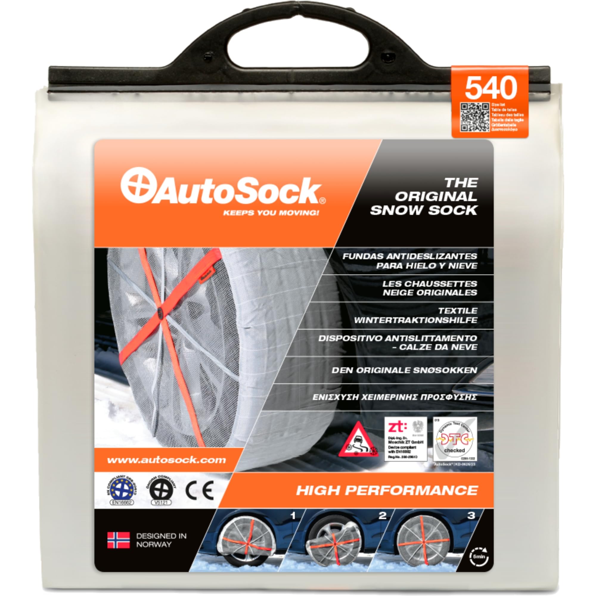 AutoSock HP 540 | Chaussettes à neige | Chaussettes pneus | Chaînes à neige textiles | Cert. EN16662-1 | Montage 3 étapes | Alternative à la chaîne